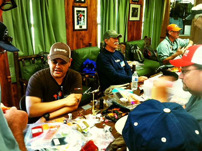 Adam Perez havin some fun at his first DHB tying session. photo by Roy Fukushima