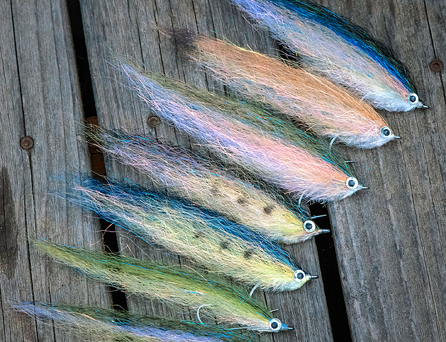 an assortment of Al Q baitfish flies tied with sf blend. photo by Al Q