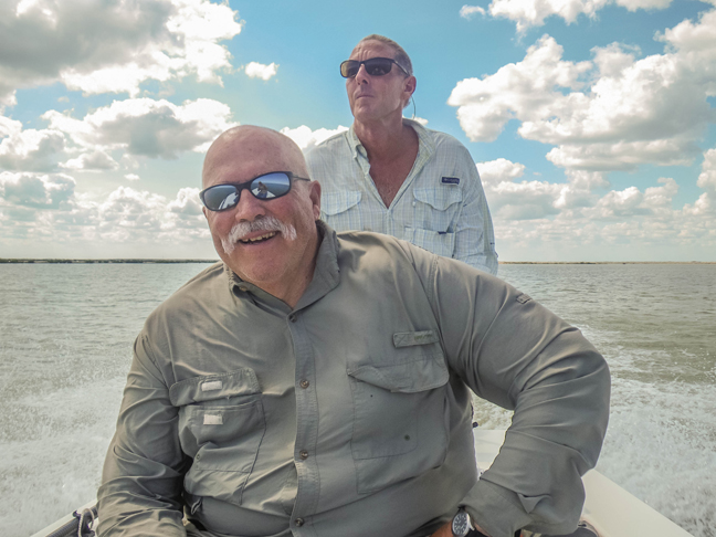 Capt. Eric Ersch and Mike Ward running the flats. Photo by Al Q