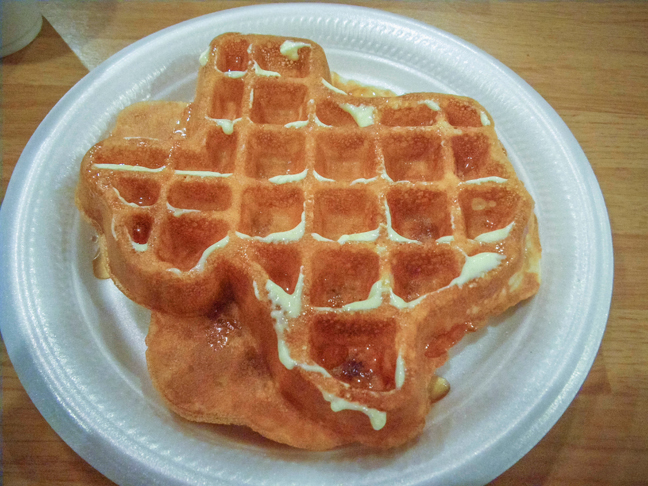 texas style waffle courtesy of the Travel Lodge each morning. photo by al q