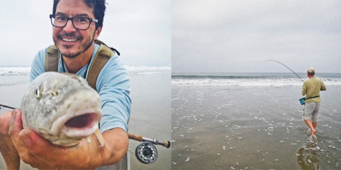 left: Bernard Yin holds a healthy fish but unfortunately it was fouled. photo by Al Q. John playing another fouled bean. Photo by Al Q.