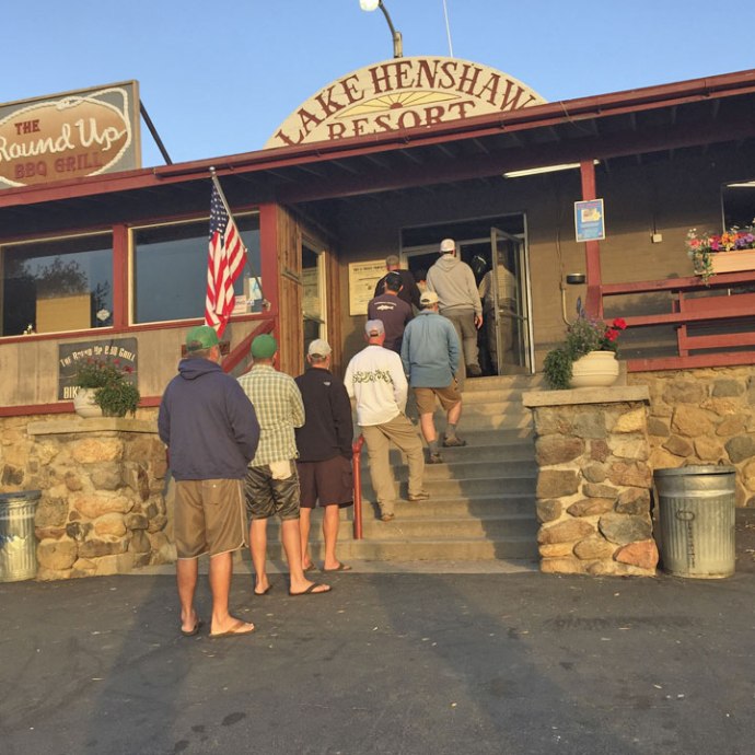 fishing licenses and boat permit line at the local lodge. Photo by Al Quattrocchi